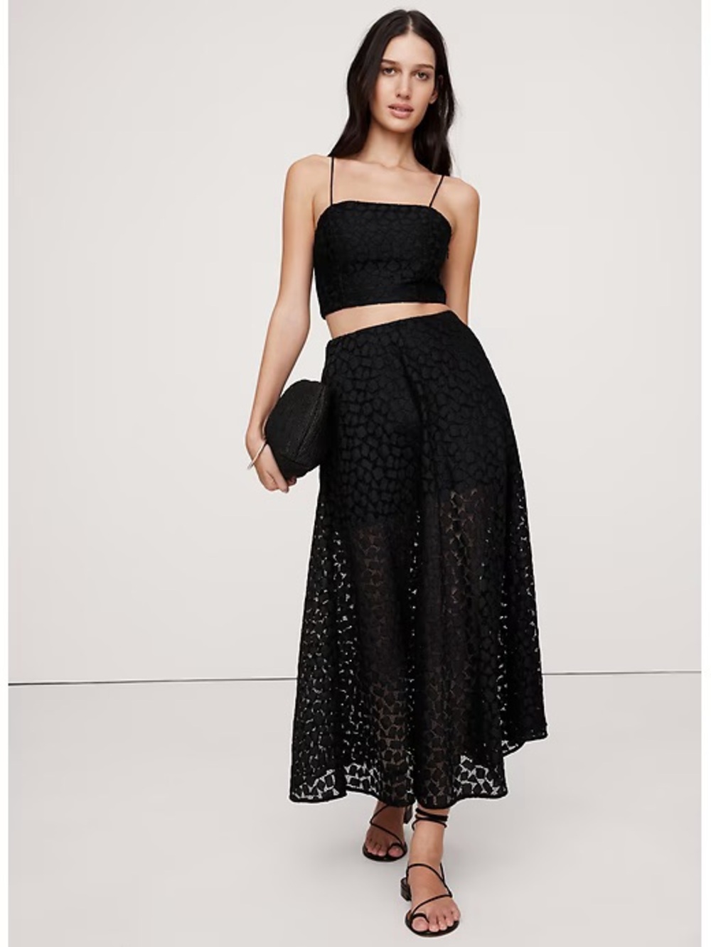 SOLD OUT Banana Republic Black Geo Lace Maxi Skirt 0